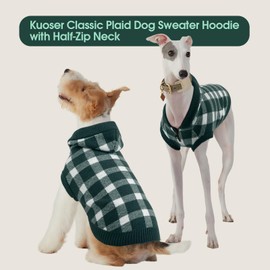 Kuoser Plaid Dog Sweater Hoodie, Warm Fleece Dog Sweaters for Medium Dogs, M Winter Knitwear Christmas Doggy Sweater, Cold Weather Pet Clothes for Girl Boy Dogs, Holiday Outfit and Gift, Green M