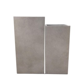 Kante 27.6",23.6" H Tall Rectangular Concrete Planter Set of 2, Modern Square Diameter Plant Pot with Drainage Hole and Rubber Plug for Indoor Outdoor Home Patio Garden, Weathered Concrete
