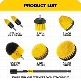 Holikme 8 Piece Drill Brush Attachments Set, Power Scrubber with Extend Long Attachment，Cleaning Supplies for Bathtub, Shower, Grout, Tile(Yellow)