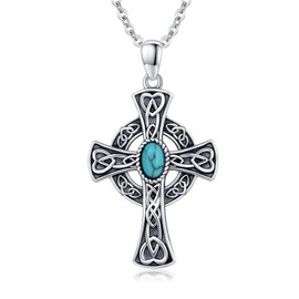 JFASHOP Celtic Necklace 925 Sterling Silver Celtic Knot Chain ViKing Cross Chain Knot Chain Pendant Celtic Pendant Amulet Jewellery for Men Women Men, Sterling Silver, Turquoise