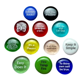 Recovery Stones, 12 Daily Reminders for Encouragement in Sobriety on Glass Stones. Perfect for 12 Step Anniversary Gifts. By Lifeforce Glass.