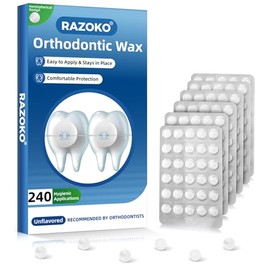RAZOKO Cera para ortodoncia - 240 puntos de cera dental, envolturas individuales higiénicas, fuerte adhesión para brackets y alambres, sin sabor