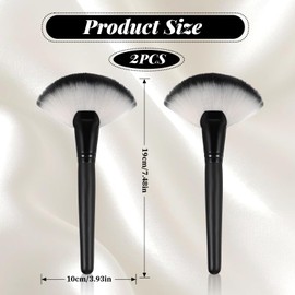 2 PCS Fluffy Fan Makeup Brush for Facials Face Soft Bristle Highlighting Blush Esthetician Large Fan Brush for Cosmetics Loose Powder Highlighting Blush