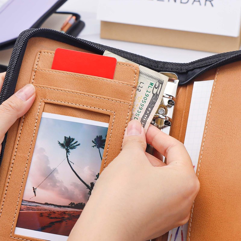 Black A6 Budget Binder Zipper PU Leather Binders Cover Refillable