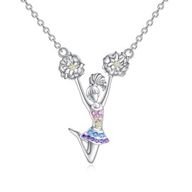 POPLYKE Heart Cheerleader Softball Gymnastics Necklace Colourful Cheerleader Necklace for Girls 925 Sterling Silver Gymnastics Gifts Sports Jewellery, Sterling Silver, Cubic Zirconia