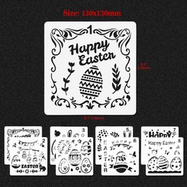 HOWAF Pack of 8 Easter Stencils Plastic Drawing Stencils Happy Easter Egg Rabbit Painting Stencils Craft Set for Easter Decoration Children Small Easter Gifts