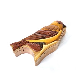 Goldfinch Bird - Intarsia Wood Puzzle Box - Handcrafted with Secret Compartment