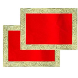 NAISHA Red Pooja Aasan Mat Set of 2, 15" X 15" Velvet Puja/Altar Cloth Mandir, Multipurpose Pooja Decorations Keeping Accessories of Temple, Chowki, Slab Article