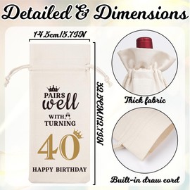 40th Birthday Wine Gift Bag - Ideas Burlap Wine Bottle Bag with Drawstring, Double sided Design Pairs Well with Turning 40, for Women, Men, Mom, Dad, Friends, Neighbors, Loved Ones, Wife, Husband