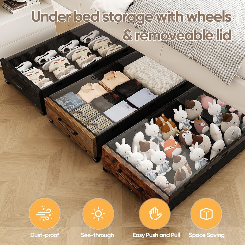Under Bed Storage with Wheels, Underbed Shoe Storage Containers, Under
