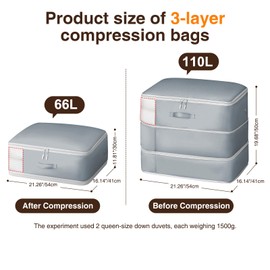 Homsorout 4 Pack Compression Storage Bags - 110L Large Capacity Comforter Storage Bag, 3-Layer Washable Ultra Space Saving Self Compression Organizer Space Bags for Blanket, Sweater, Sheet, Light Gray