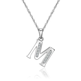 Gemschest Graduation Gifts Initial Necklace S925 Sterling Silver Jewelry Cubic Zirconia Letter Alphabet Phase Pendant Necklace Mother Day for Mom Women Ladies Teen 18" Chain Silver M