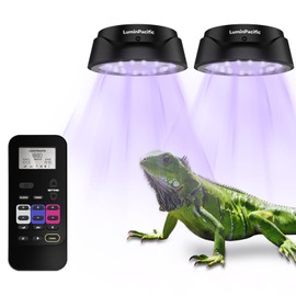 LuminPacific UVB Reptiles Light with Remote, UVA UVB FR Lamp for Rainforest & Desert Reptiles, Ferguson Zones 1-4, Timer Switch, 10 Dimmable, for Bearded Dragon, Turtle, Frog, Snake, Plant (2 Pack)