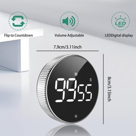 Rotating Timer with Large LED Display, Magnetic Countdown & Countup Timer for Kitchen, Classroom, Fitness, Baking, and Studying, Easy to Use for Kids and Seniors, Stylish Black Design