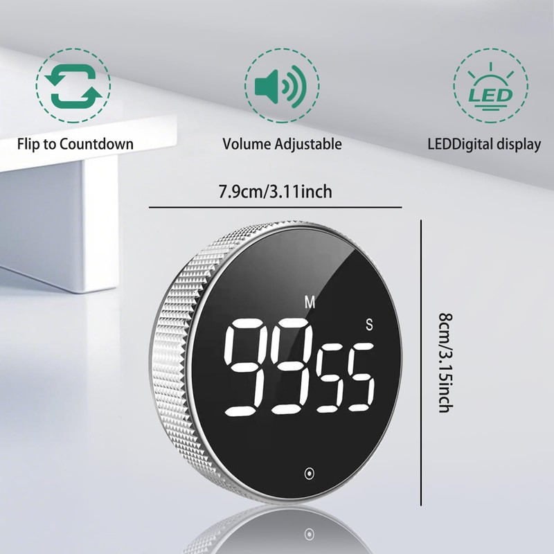 Rotating Timer with Large LED Display, Magnetic Countdown & Countup