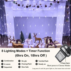 Joomer Joomer Christmas Net Lights - 12FT x 5FT 360 LED Plug-in Mesh Lights, Waterproof with 8 Modes, Timer, Connectable for Bushes, Trees, Garden, Outdoor Christmas Decor (Clear Wire, White)