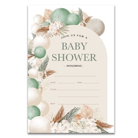 YIDOU Boho Arch Baby Shower Party Invitations Pampas Grass Baby Shower Gender Neutral Fill In Invites Cards 20 Invitations and Envelopes (Double Sided)