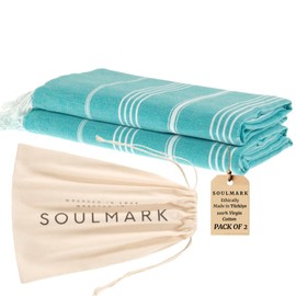 SOULMARK 2-Pack 100% Cotton Turkish Cotton Beach Towel - Large 38"x71" Sand Free Quick Dry Beach Blanket, Lightweight, Ultra Absorbent, Pre-Washed - Made in Green (Mint Green)