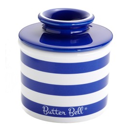 Butter Bell - The Original Butter Bell crock by L Tremain, a Countertop French Ceramic Butter Dish Keeper for Spreadable Butter, Nautical Blue and White Stripe (Nautical Blue)