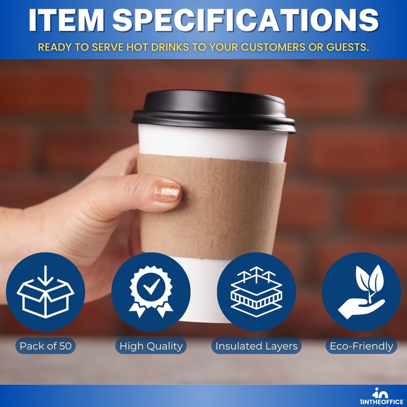 1InTheOffice Corrugated Coffee Cup Sleeves For 10oz 12oz 16 oz