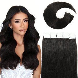 VINBAO 18 Inch Tape in Hair Extensions Human Hair silky Straight Remy Human Hair Extensions Color Natural Black Tape in Human Hair Extension 50 Gram 20Pcs(tape#1B-18Inch)