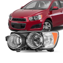 TUSDAR Fits For 2012-2016 Chevy Sonic Halogen Headlights Replacement Chrome Bezel Headlight Assembly Factory Headlamp Front Lamps LH Left Driver Side