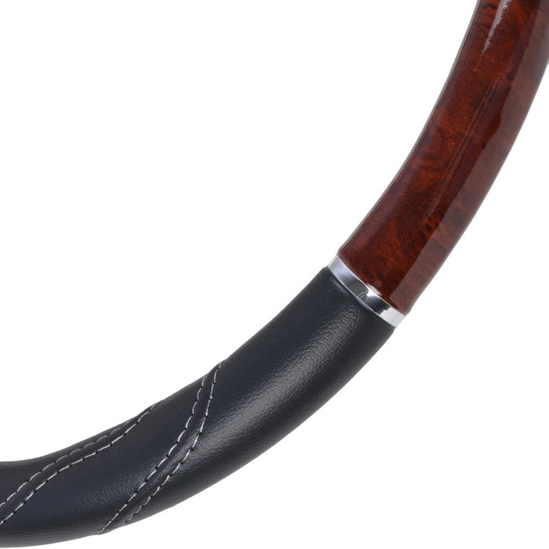 BDK Black/Dark Wood Grain Soft Leather Grip Big Rig Steering