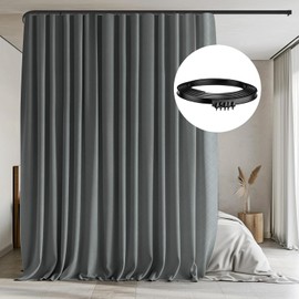 MaKefeile Ceiling Curtain Track Sets Room Divider Curtain Ceiling Track for Curtain Flexible Curtain Track Window Blackout Curtains,W150 x H96 Inch 1Panel Dark Grey Curtain and Black Track