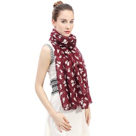 Lina & Lily Rabbit Bunny Print Women's Scarf Shawl Oversized (Maroon & White)