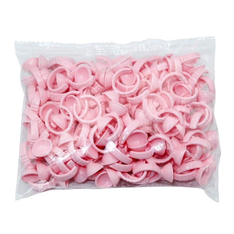 G2PLUS 100PCS Pink Disposable Plastic Nail Art Tattoo Glue Rings