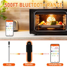 Bluetooth Meat Thermometer, Digital Cooking Thermometer with Probe, 500Ft Remote Range Grill Thermometer with APP for BBQ Oven Kitchen Cooking