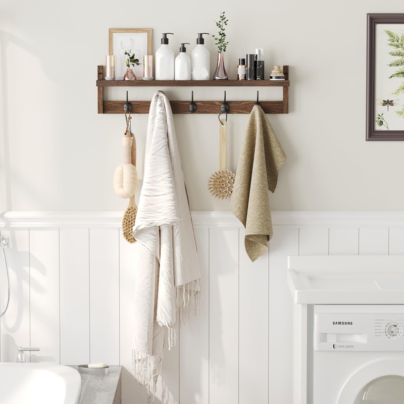 AMBIRD 28.9 Inch Length Shelf with Hooks Entryway Coat Rack