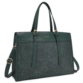 Missnine Laptop Bag for Women 15.6 inch Work Tote Bags PU Leather Professional Computer Briefcase for Office, Business, Green