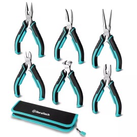 DURATECH 6PC Mini Pliers Needle Nose Diagonal Long Nose Bent Nose Jewelry Pliers