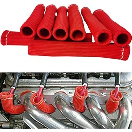 Titanium Spark Plug Wire Sheathing Thermal Protection Insulation Sleeve, 800 Degree Heat Shield Package 6 Inch for Automotive Trucks 8PCS with 16pcs Wire Ties (RED)