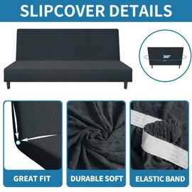 ZNSAYOTX Fashion Futon Cover (67"-82") Stretch Fit Armless Sofa Bed Slipcover, Universal Foldable Sofa Mattress Protector Full Queen Size, Irregular Plaid Texture Jacquard Futon Protector (Dark Gray)