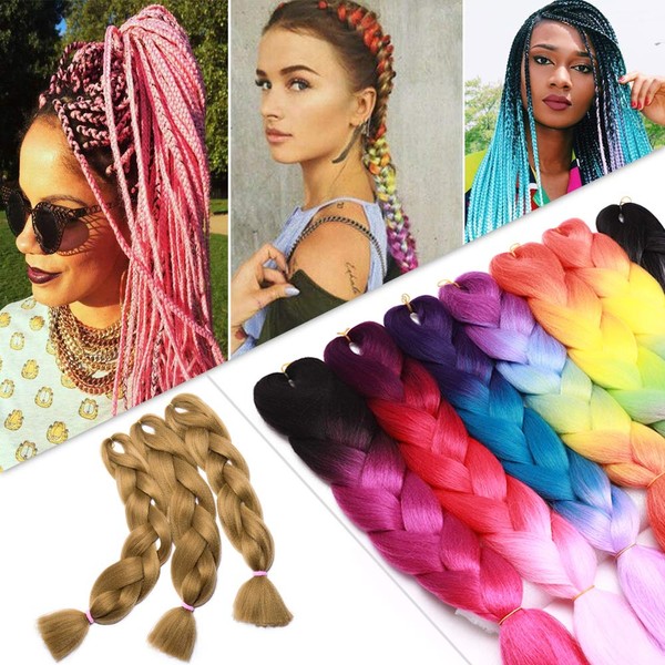 24 Inch Jumbo Braids Hair Extensions High Temperature Synthetic Hair African Rainbow Box Braiding Hair for Senegal Twist 100g/pack Dark Blonde