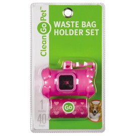 Clean Go Pet Bone Dog Waste Bag Holder, Clip and Two Rolls of Durable, Leakproof Black Plastic Poop Bags