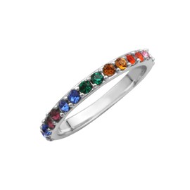 Sterling Silver & Rainbow CZ Crystal Half Eternity Ring - Size J