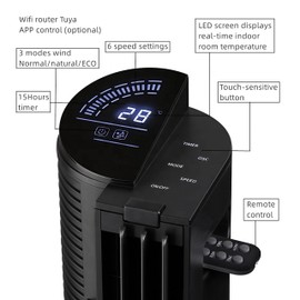 HealSmart 40 Inch Bladeless 60 Degree Oscillating Tower Fan with Aromatherapy Diffuser and Insertable Remote, Features with 38dB Low Noise Operating, 15H Timing, WIFI Control, Black