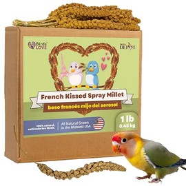 Birds LOVE 1lb French Kissed Spray Millet for Birds – Harvested in France & Packed in The USA – 100% Natural & Sun‑Dried Millet Spray for Parakeets, Cockatiels, Conures, Parrots & Budgies