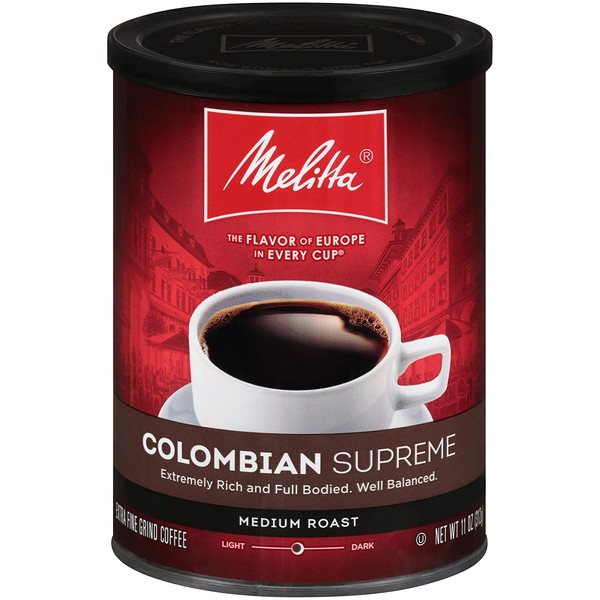 Melitta Coffee Medium Roast Extra Fine Grind Can, Colombian Supreme, 11 Ounce