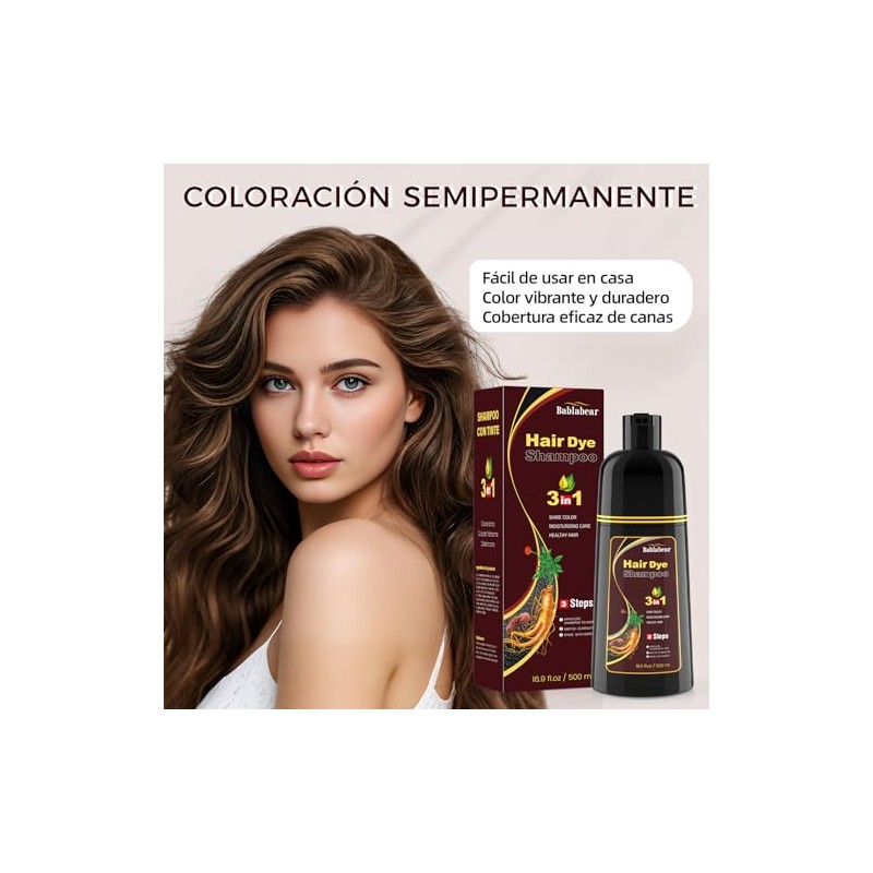 Chestnut Brown Hair Dye Shampoo 3 in 1, Shampoo Tinte