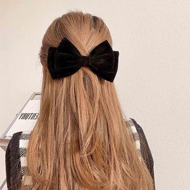 Cybche French Large Bow Hair Clips Black Velvet Bow Hair Barrette Satin Bow Knot Hairclips Big Velvet Hair Bow Decorative Hair Accessories Jewelry for Women Headdress(Black2)