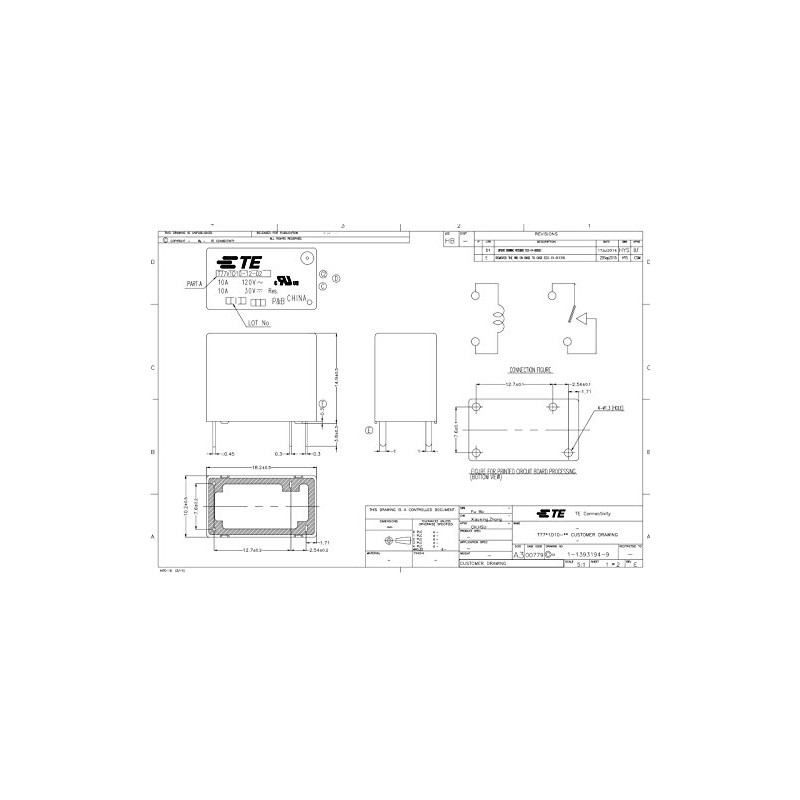 TE Connectivity T77V1D10-12 Tyco-P&B, 10A 12V SPST, General Purpose Relay