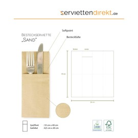 Mank Cutlery Napkins Made of Softpoint | Pub Cutlery Pockets | 40 cm x 33 cm 1/8 Fold | with Cutlery Slot for Catering and Celebrations | Pack of 50 | (Sand)