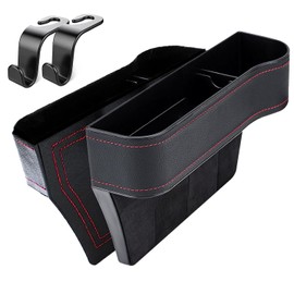 Norhogo 2 Pack Car Seat Gap Organizer, PU Leather Car Organizer Front Seat Gap Filler Organizer, Car Console Side Pocket, Car Seat Gap Storage Box for Wallet, Cellphones, Keys, Cards-Black