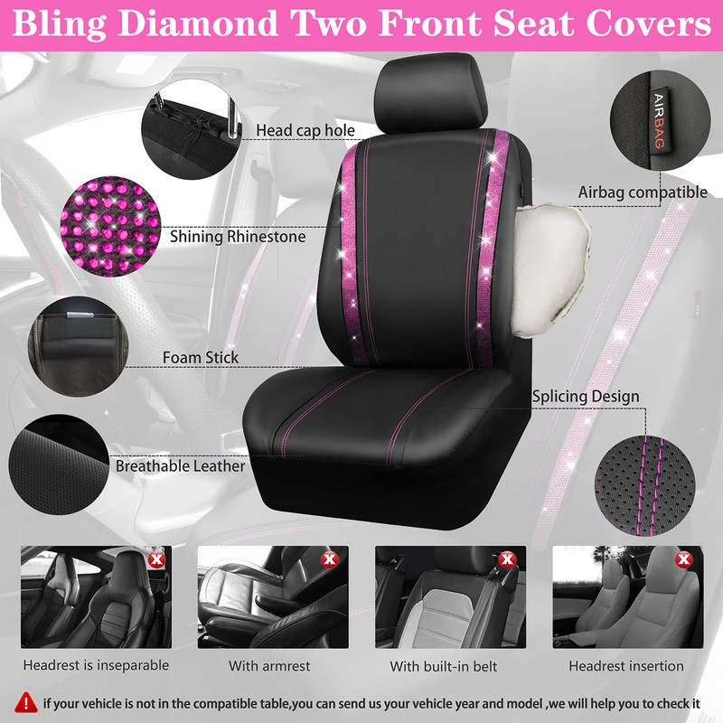 CAR PASS Bling Rhinestone Car Seat Covers Leather Shining Diamond