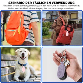 [2 Stück] Halterung für Galaxy Smarttag2, MOWYEOK Silikon GPS Tracker Verstecktes wasserdichtes Halterung, Mit Schlüsselanhänger, Geeignet für Schlüssel, Geldbörse, Gepäck（Rosa + Lila）