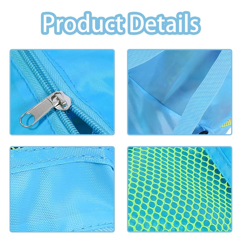 AYNKH Foldable Beach Toy Bag, Mesh Beach Bag with Adjustable